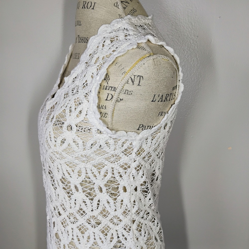 Sundance Lace Tank Top Womens Small White Crochet Knit Festival Boho Coastal - Picture 4 of 9